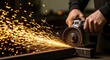 © Helen - Man using a grinding wheel for cutting metal. Concept of industrial work and metalworking. Power tool in use for construction.