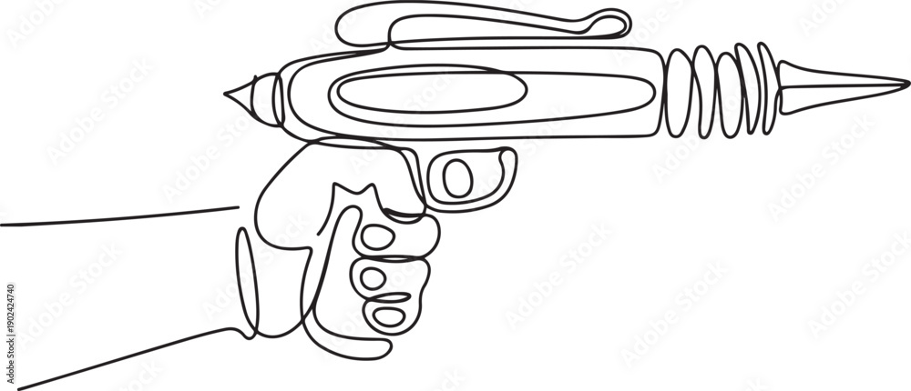 Blaster Rifle Drawing Single continuous line drawing hand holding retro space blaster, ray ...