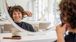 © Aurora Aesthetics - Woman cancer survivor getting first haircut after chemotherapy remission beauty hope background negative space top side recovery joy lifestyle