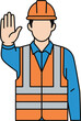 © firoz - Construction worker signaling stop with an open palm and raised hand