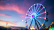 © Svitlana - Vibrant bokeh lights and blurred Ferris wheel against a twilight sky. Dreamy carnival backdrop with colorful illumination