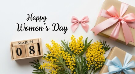  Happy Women's Day celebration with flowers and gifts