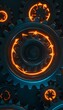 © decorator - Futuristic mechanism design showcases glowing gears a modern innovation concept with striking orange blue highlights