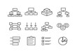 © Valentyna - Work Breakdown Icons. Work breakdown structure. Line icon set of Work breakdown structure: project tree, parent task, child tasks, layered blocks, task