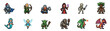 © Jeremy_Show - Retro pixel art fantasy characters collection. Video game assets of knight mermaid treant and dragon isolated vector sprites.