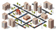 © Segati - A 3D isometric illustration of a city block with buildings and roads on a