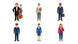 © delik - Diverse Professional Occupations Vector Set: Musician, Teacher, Businessperson, Pilot, Flight Attendant, Florist