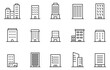 © marutan - ビル・建物・住宅・不動産・会社・オフィスの編集可能なライン線画アイコン