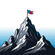 © Adi studio - A majestic mountain peak stands tall against a clear sky, adorned with a flag at its summit, symbolizing achievement and victory.