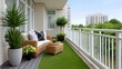 © kardaska - Apartment balcony with wicker furniture and artificial turf