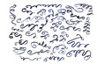 © tanmoy - Flourish drawn swash red set. Red flourish calligraphy hand drawn pen brush ink thin stroke line..Vintage doodle swirl scroll underline text decoration texture grunge. Vector illustration.