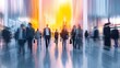 © Ashi - Dynamic city business scene with professionals walking in a modern urban business center, blurred motion conveying energy, movement, and a fast-paced corporate environment