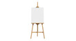 © Irina - Wooden easel with blank canvas isolated PNG, art stand for painting and drawing on transparent background, artist equipment