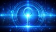 © Desti - Illuminated digital key symbolizing secure access and advanced cybersecurity on a futuristic binary data background, representing innovation and data protection in the modern technological landscape
