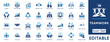 © MS -Studio - Teamwork and Leadership solid icon set. Includes partnership, strategy, success, mentoring, and webinar. Vector glyph design for business innovation.
