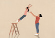 © fStop - Mother catching daughter in a trust fall against beige background