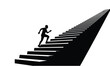 © Rani - Man running up large staircase reaching for success goal in business