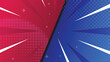 © TWINS DESIGN STUDIO - Halftone comic action background vector illustration with red and blue split panel, dotted texture and dynamic speed lines. Pop art design for banners, posters, covers and social media.