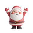 © Sawyer0 - Tiny cheerful Santa character with arms raised, red suit and white trim, black belt buckle details, rosy cheeks and smiling face with soft shadow isolated on transparent background