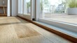 © Pixelzone - Close-up of a modern sliding glass door threshold connecting a hardwood interior floor to an outdoor wooden deck terrace with natural light.
