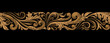 © Екатерина Ваганова - Elegant baroque floral scrollwork ornament. Vintage flourish ornate seamless border pattern. Golden decorative frieze of volutes, curls, spirals, and acanthus leaves on a black background.