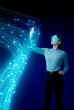 © Rendara Studio - 3D woman interacting with blue data fiber flow