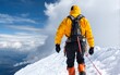 © vectorizer88 - Adventurer Climbing Icy Peak Under Stormy Skies With Back View Perspective