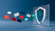 © LivingPixel - Email security concept with shield firewall protecting incoming messages, phishing and spam filtering protection background