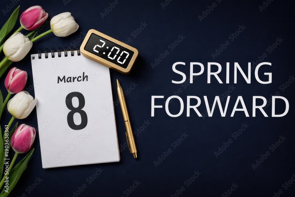 Spring Forward Daylight Saving Time 2026 poster concept with calendar ...