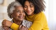 © AsrorCreate - A young woman embraces her grandmother with affection and care, showing intergenerational love.