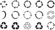 © Asad Creative - Collection of black circular arrows and recycling symbols on white background circle