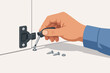 © IJ-studio - Hand screwing latch mechanism into furniture surface for assembly or repair