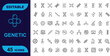 © Metrix - Editable icon set for genetic research, science, and DNA, featuring molecules, chromosomes, and microscopic elements for medical technology and biology
