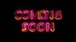 © MDANAMUL - Neon bright coming soon text icon orange color 4k illustration. Abstract coming soon beautiful neon bright social media.