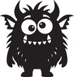 © Mst - Cartoonish black silhouette of a friendly monster with horns and big eyes vector illustration