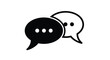 © MD - Minimalist black and white speech bubbles icon featuring two overlapping chat clouds with dots symbolizing communication and social interaction.