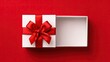 © Sana - open white gift box with red ribbon valentine concept