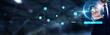 © AD - SCM, Businessman hand touching the global networking and supply chain management systems that streamline logistics, inventory control, and product delivery across global markets