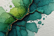 © Evdoha - An abstract watercolor composition with deep green and turquoise hues on textured paper.