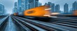 © Syawal - A blur of motion as a freight train speeds through a city at twilight