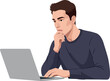 © VickiR - Man Thinking Laptop Dark Blue Sweater Flat Isolated Object