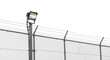 © Sabrina - Floodlight on a tall metal pole with barbed wire fence and chain link fence transparent background