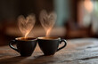 © aboutnuylove - Coffee cup with smoke on wooden table in coffee shop.
