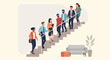 © besi - A diverse group of professionals walk down stairs in a modern office setting