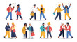 © Agung - Flat illustration of diverse people walking and interacting in various casual outfits against a clean white background with colorful, lively tones.
