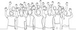 © VectorHive - Group Of People Greeting Hands Up Continuous One Line Drawings