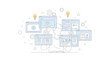 © Asad.vector - Vector illustration of a person surrounded by computer screens and devices for website, app, or presentation design, isolated on transparent background, png