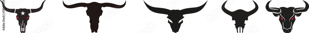 Bull head logo icon set. Bullhead silhouette long horn vector template ...