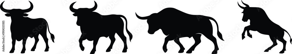 Bull head logo icon set. Bullhead silhouette long horn vector template ...