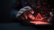 © PNG World - Hand interacting with smartphone showing warning notifications, conceptual cybersecurity, data privacy, and security breach visualization.